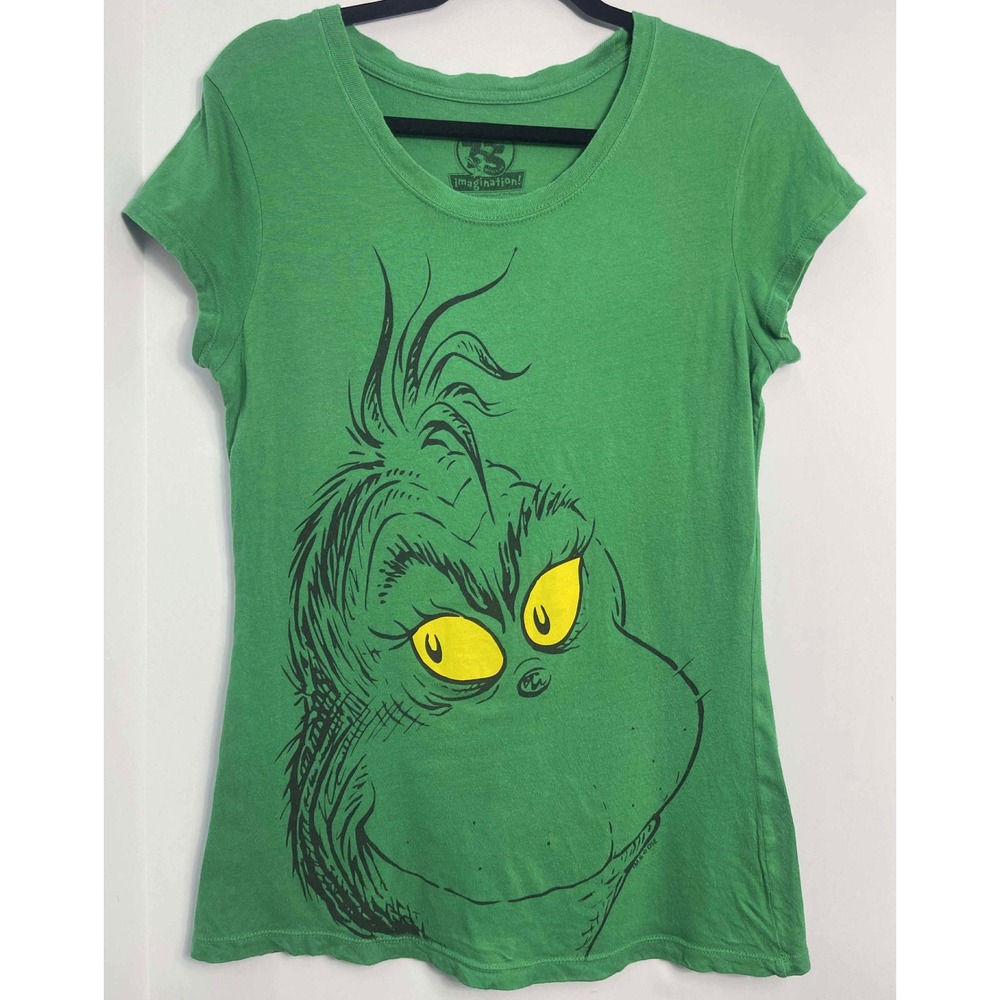 Dr Seuss Grinch Face Green Graphic‎ T Shirt Imagination Top Women's S